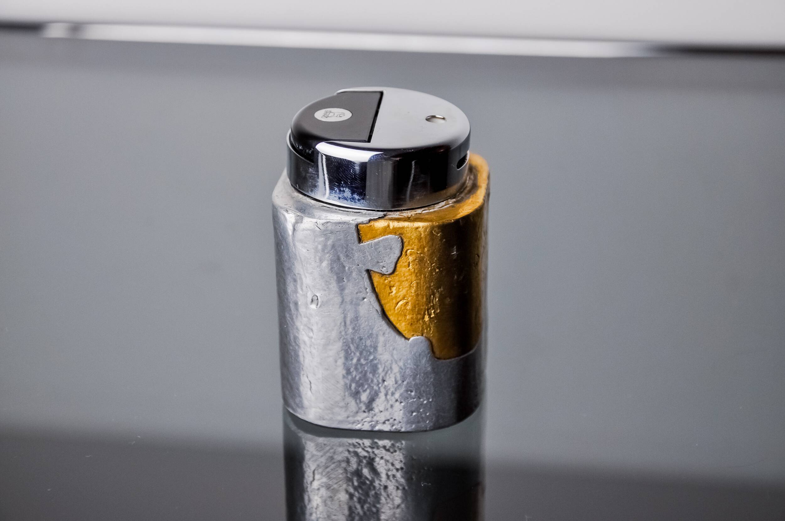 Brutalist lighter by Art3, Brass and aluminum, 1970, Spain