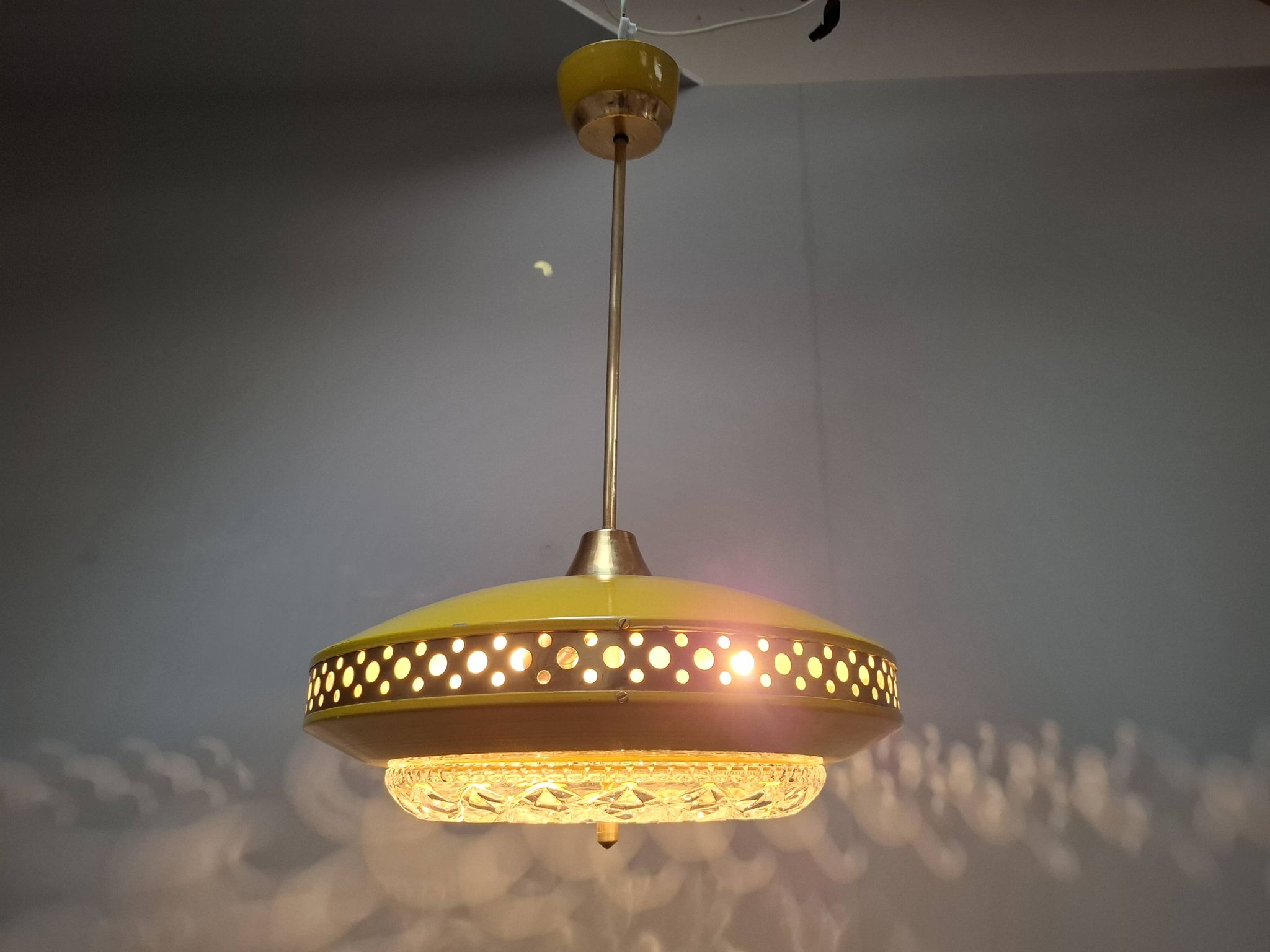 1970s Ludib Mid-Century Pendant Lamp in Yellow Metal, Brass and Glass