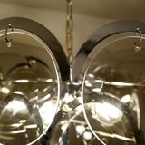 Paire de lustres chromés à disque en verre fumé Vistosi, Italie, années 1970