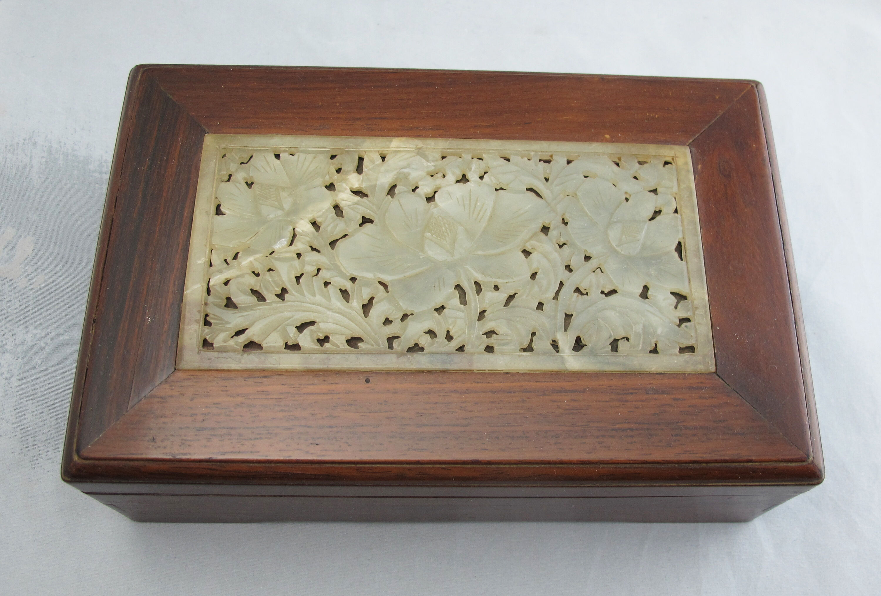 Chinese wooden box decorated with jade plates