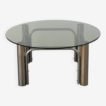 Chrome design coffee table and smoked glass space age vintage 1960