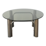 Table basse design chromé et verre fumé space age vintage 1960