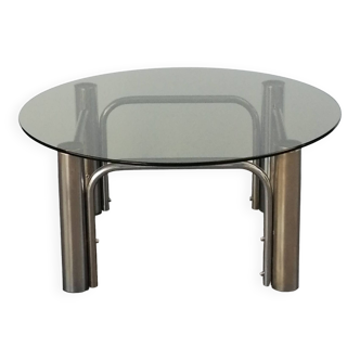 Table basse design chromé et verre fumé space age vintage 1960