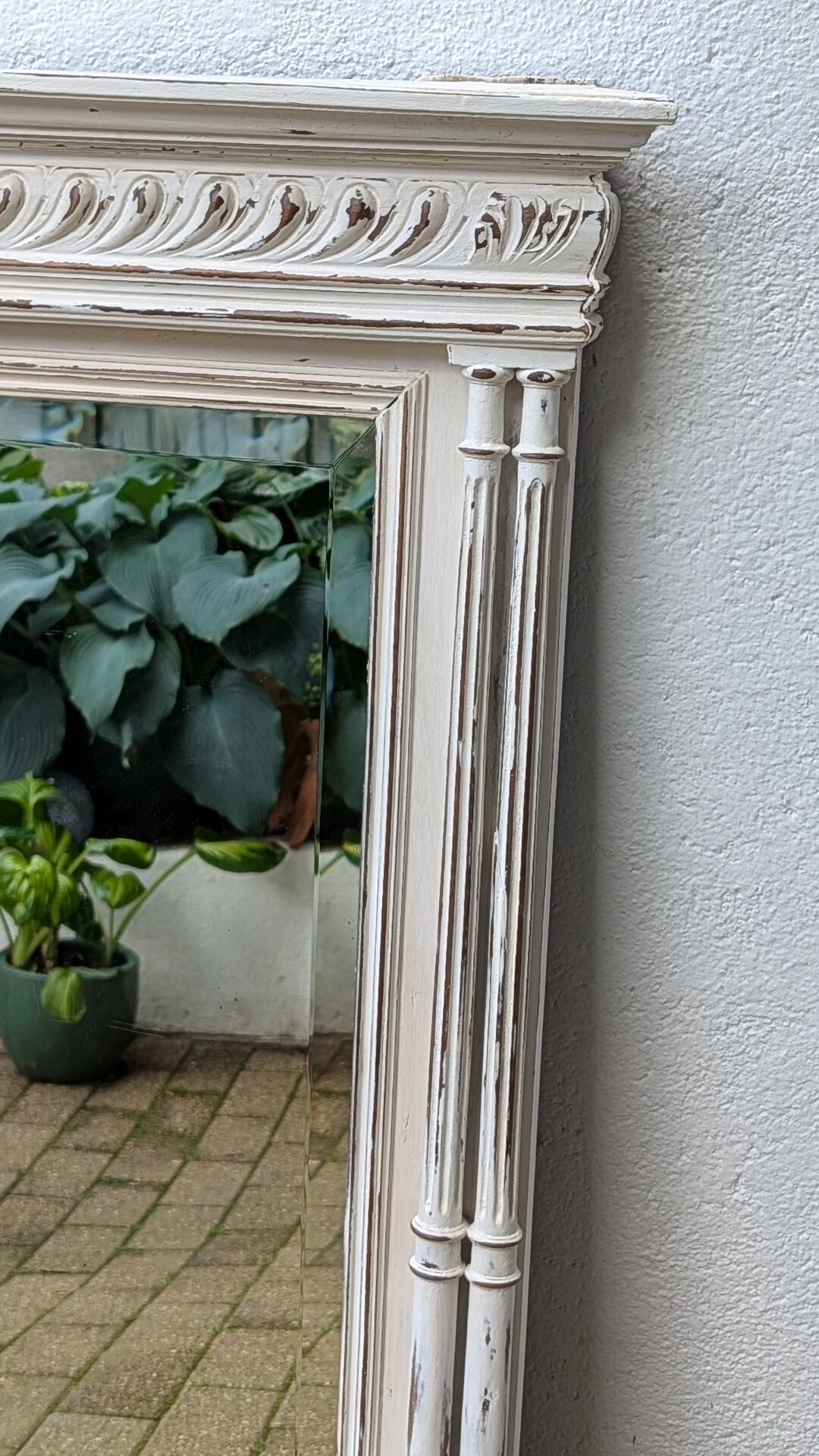 Shabby chic white patinated trumeau mirror – bevelled mirror