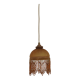 Vintage French amber mottled glass hanging ceiling light with beaded fringe.