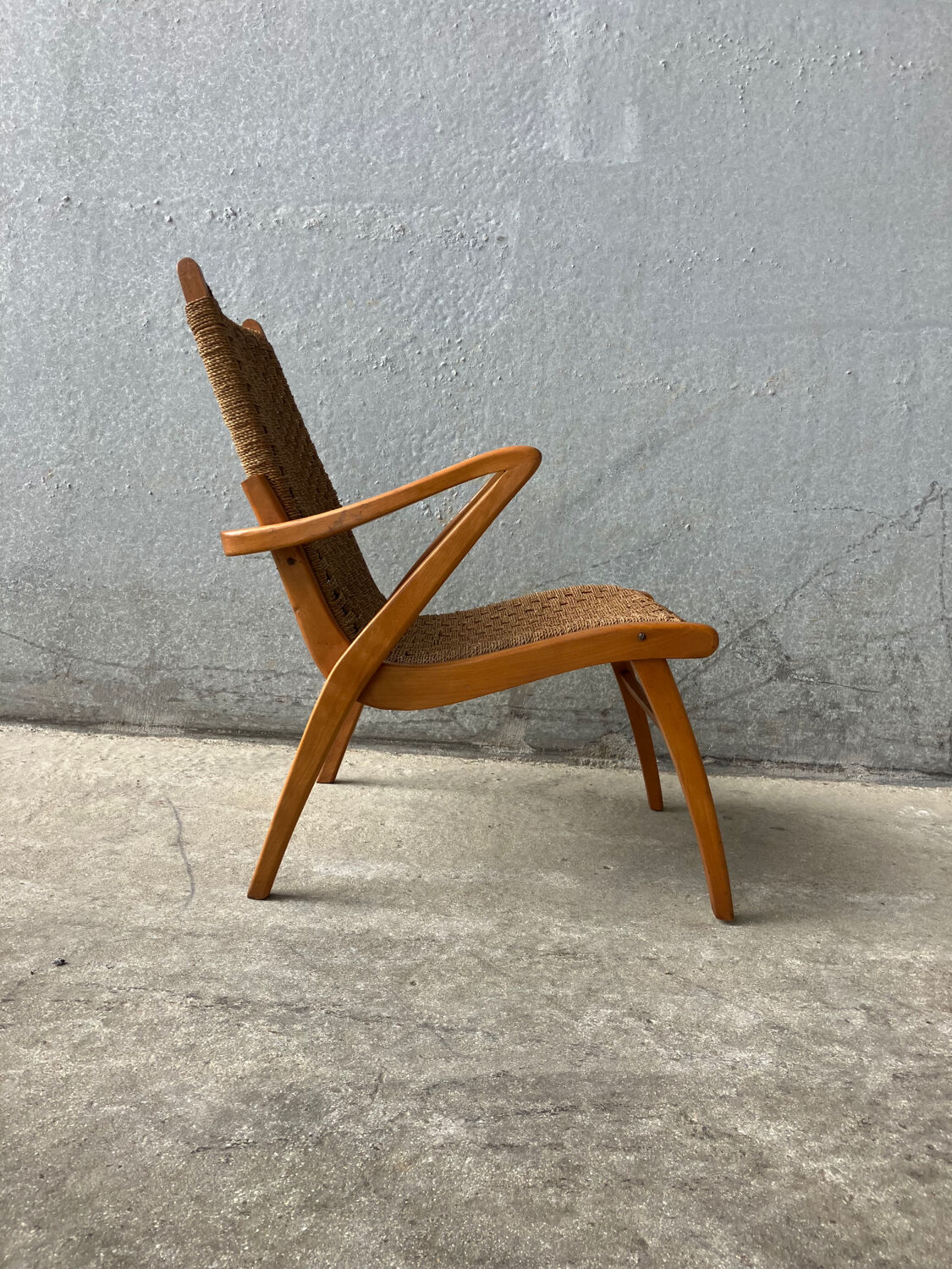 Woven rope armchair, Netherlands, 1950