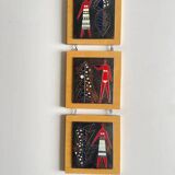 Vintage mid-century three-panel enamel figurative wall art