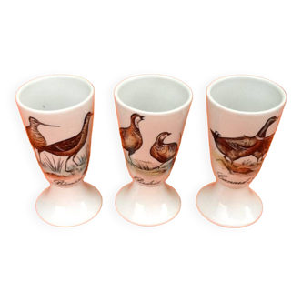 3 Mazagrans Decor Woodcock / Partridge / Wild Duck Limoges Porcelain