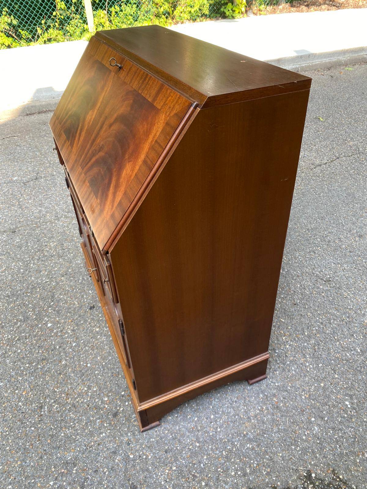 English solid wood donkey back writing desk, 20th century