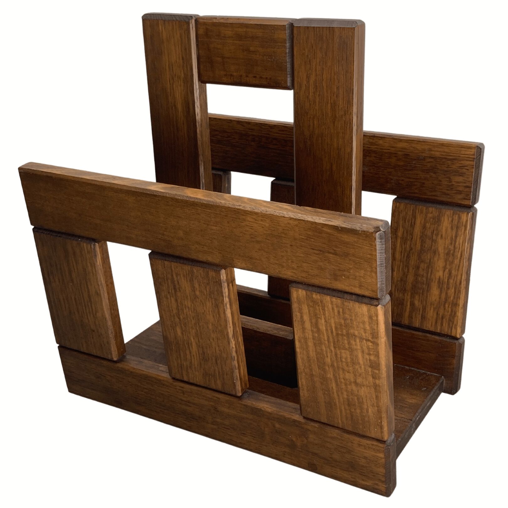 Midcentury brutalist oak magazine rack or holder, Dutch ca 1960s