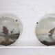 Pair of large hand-painted plates, sailing boat and landscape – late 19th century