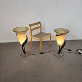 Large Jugendstil floor / table lamps, Roberto Galli, stone base with Italian glass shade