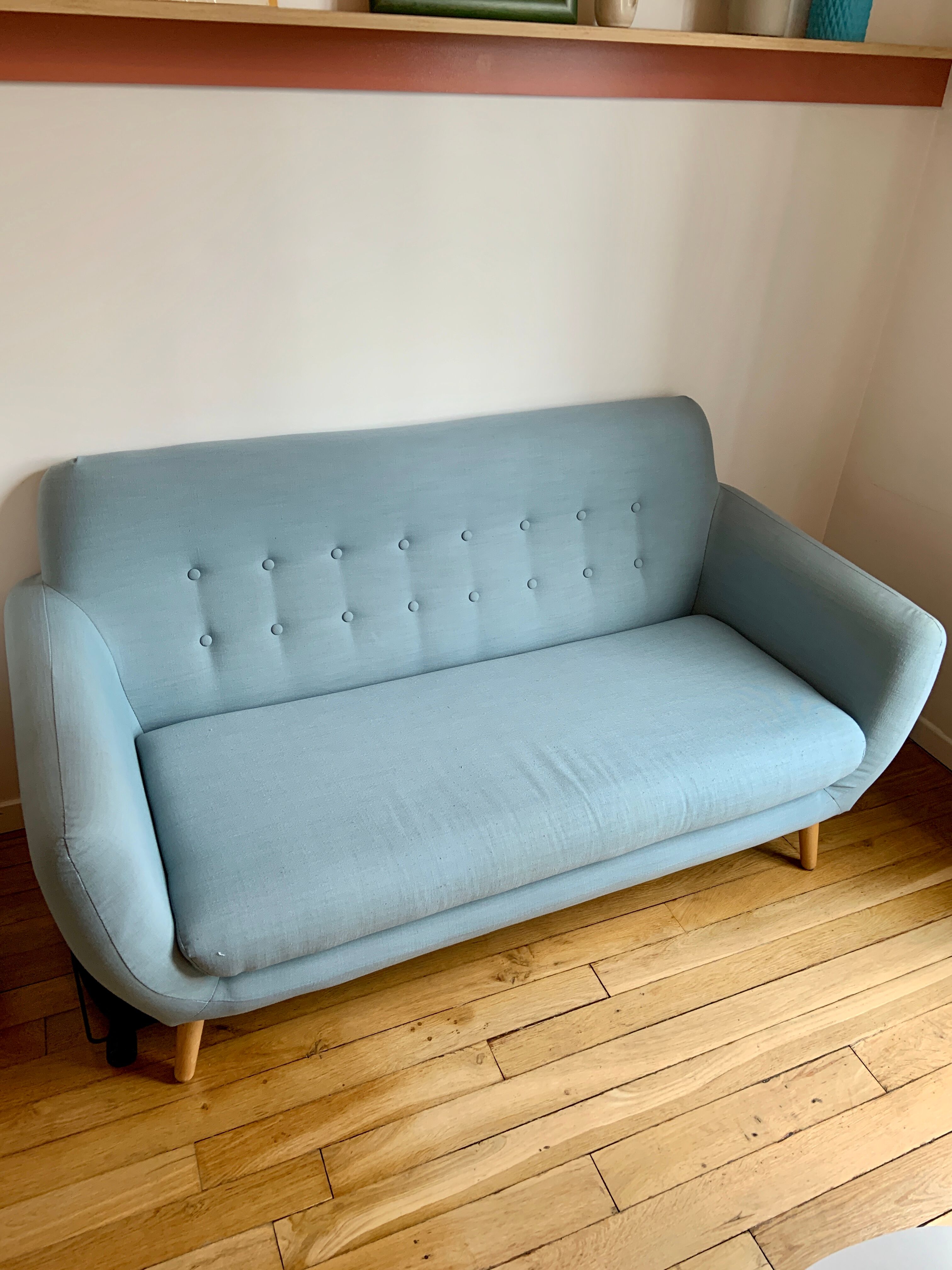 Canapé style scandinave 2/3 places bleu clair