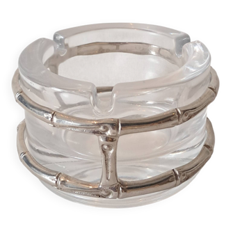 Glass Ashtray in a Faux Bamboo Metal Holder