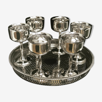 Silver metal cups with tray