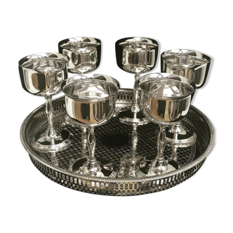 Silver metal cups with tray