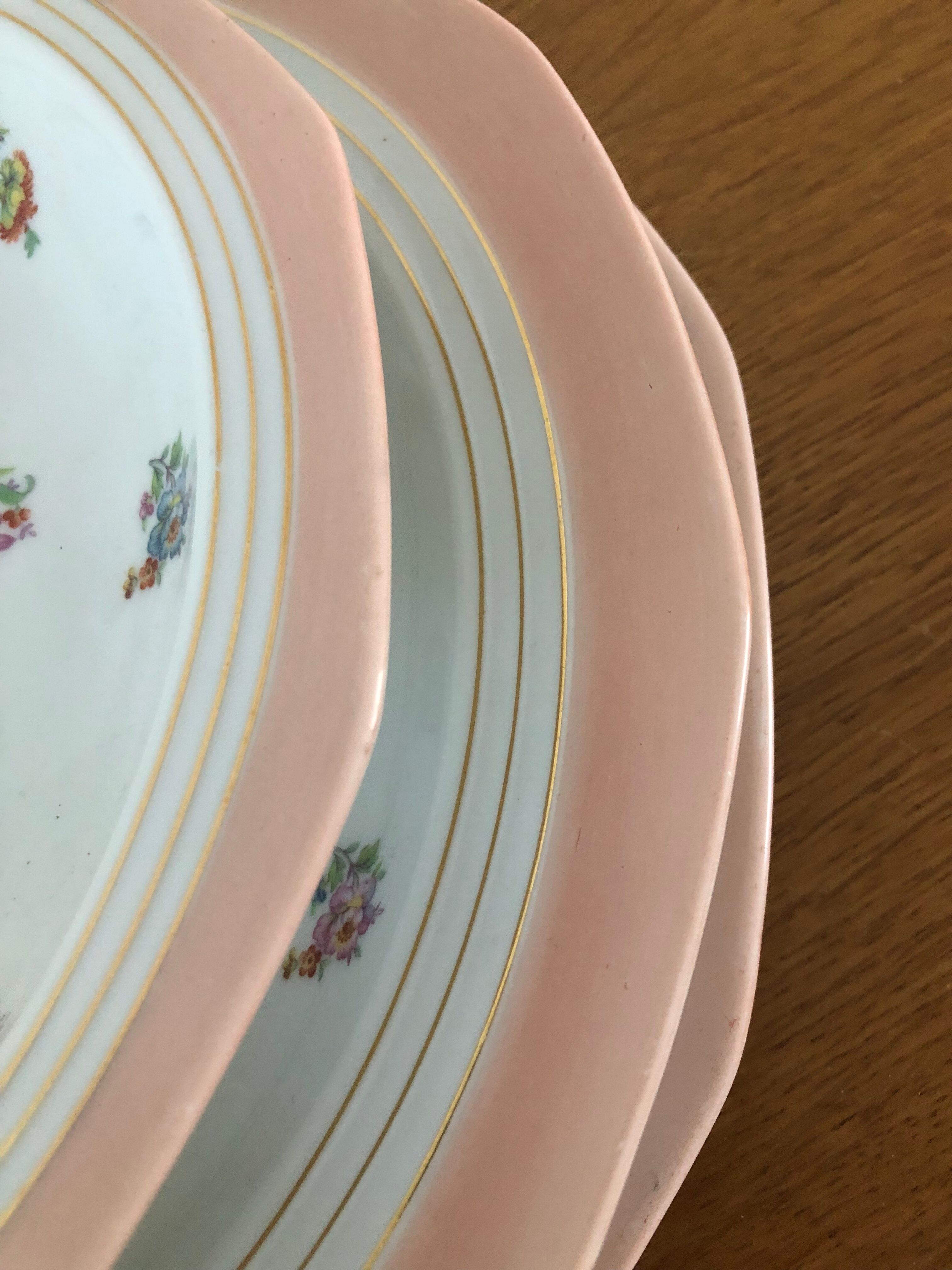 7 dishes Vintage Limoges porcelain pink and gold floral motifs
