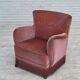 1970s, Danish armchair, salmon pink furniture velour, oak wood legs.