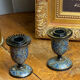 Pair of Kashmiri candlesticks, lacquered papier-mâché