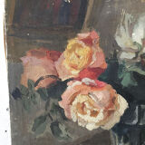 Canvas oil on panel with flowers
