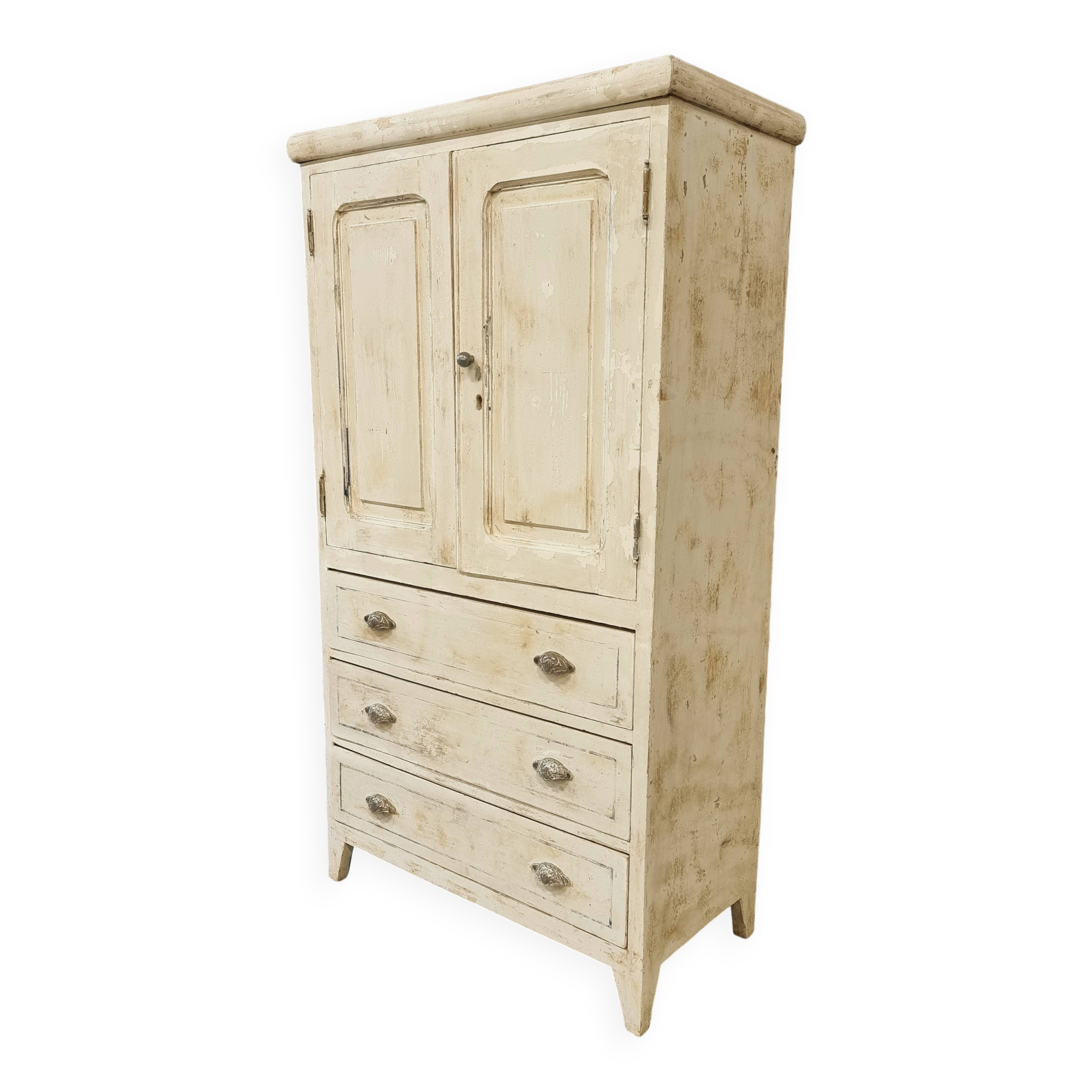 Armoire ancienne française brocante blanche avec tiroirs 83x148 cm