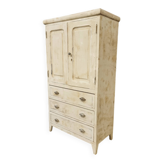 Armoire ancienne française brocante blanche avec tiroirs 83x148 cm