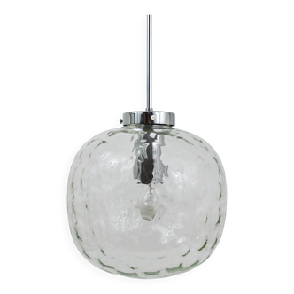 Large globe pendant lamp in bubble glass with Limburg & chrome, Germany, 1970s.