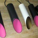 Set of 5 multicoloured cylindrical bar pendant lights, 1970s