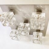 Brushed metal ceiling light and glass globes, 5 halogen candles