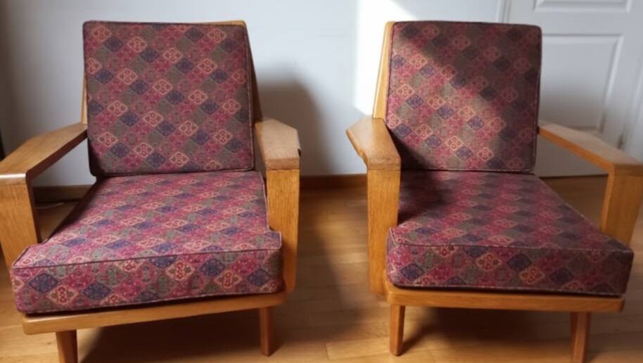 Pair of armchairs 1960 Solid oak - Scandinavian style