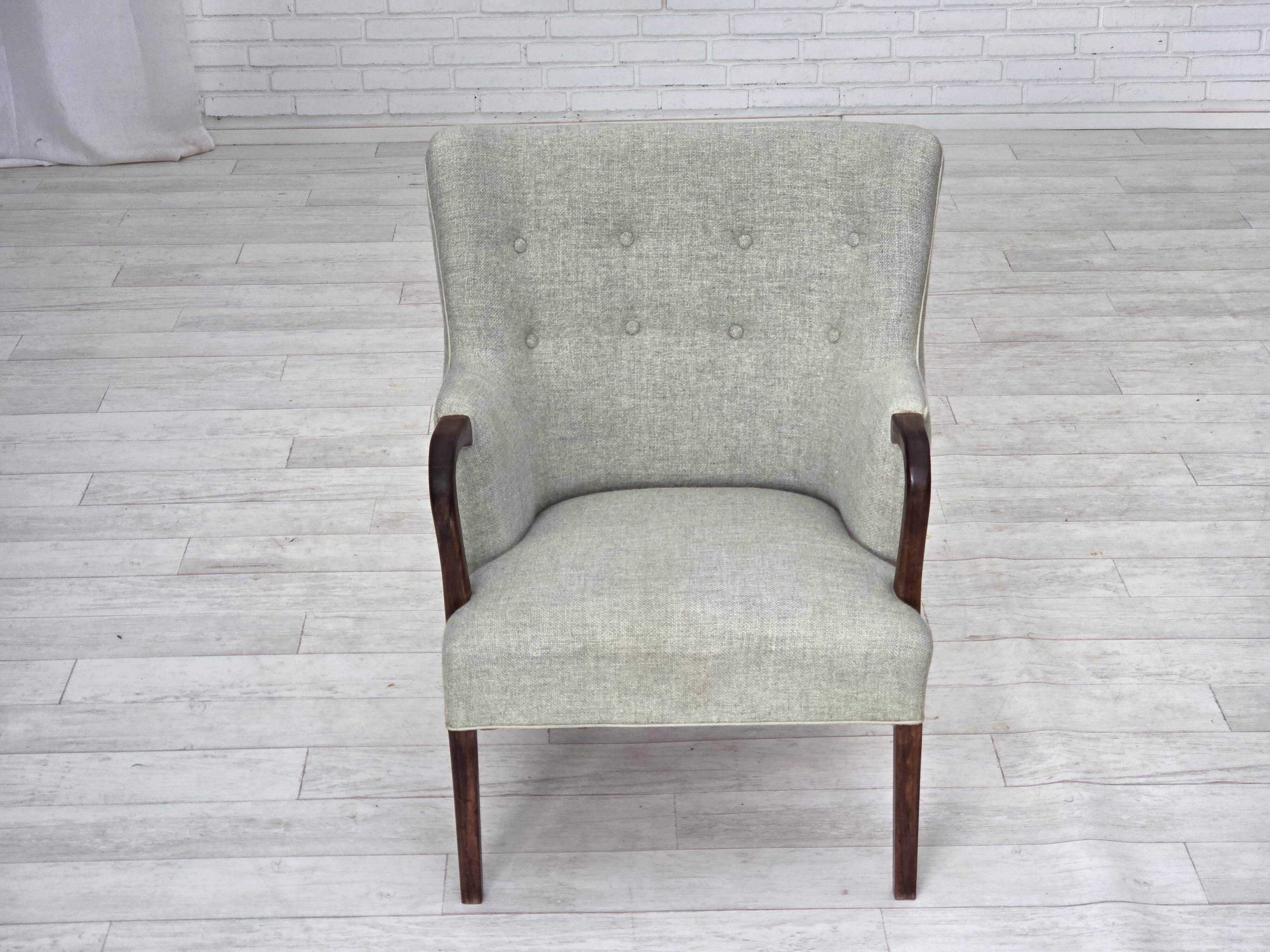 1960s, Danish armchair, original light grey furniture wool, teak wood.