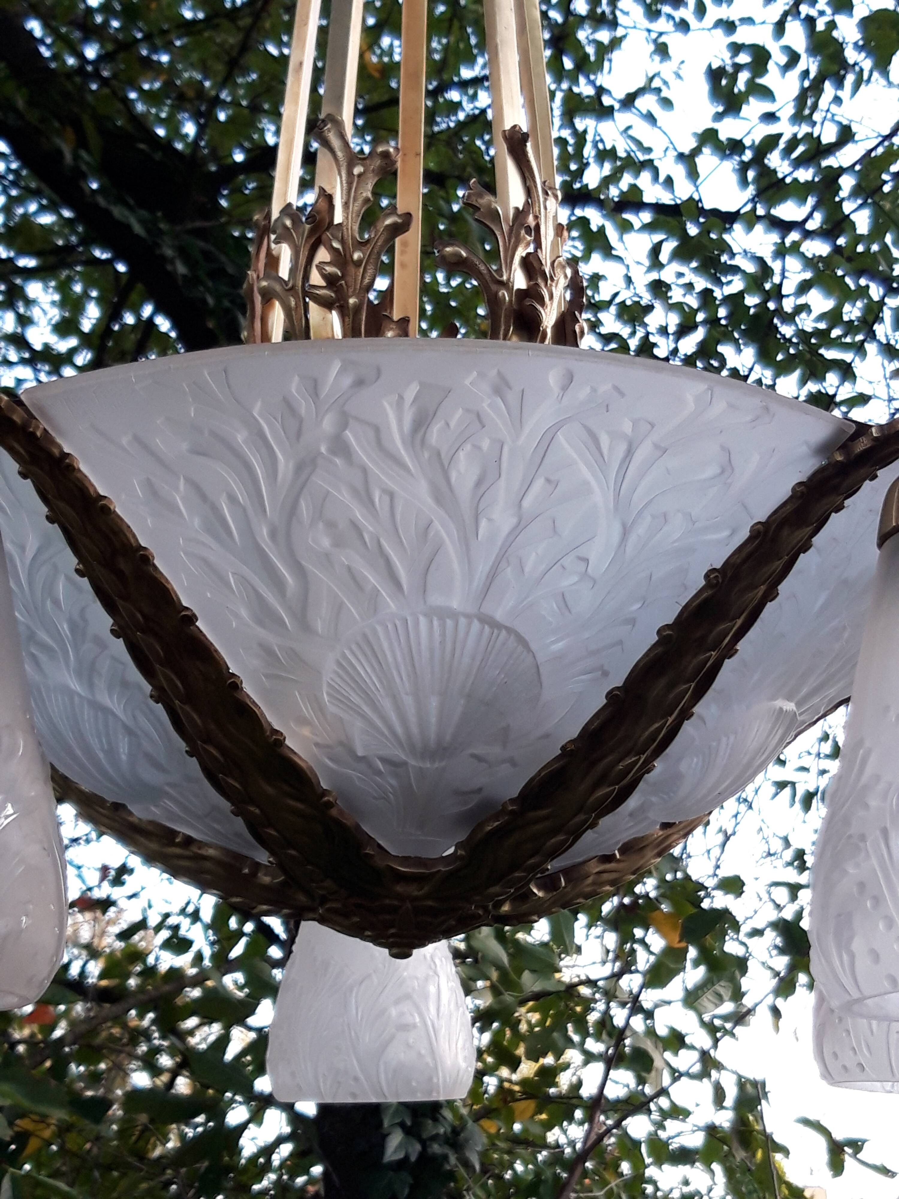 Muller brothers Luneville brass chandelier 1920/1930