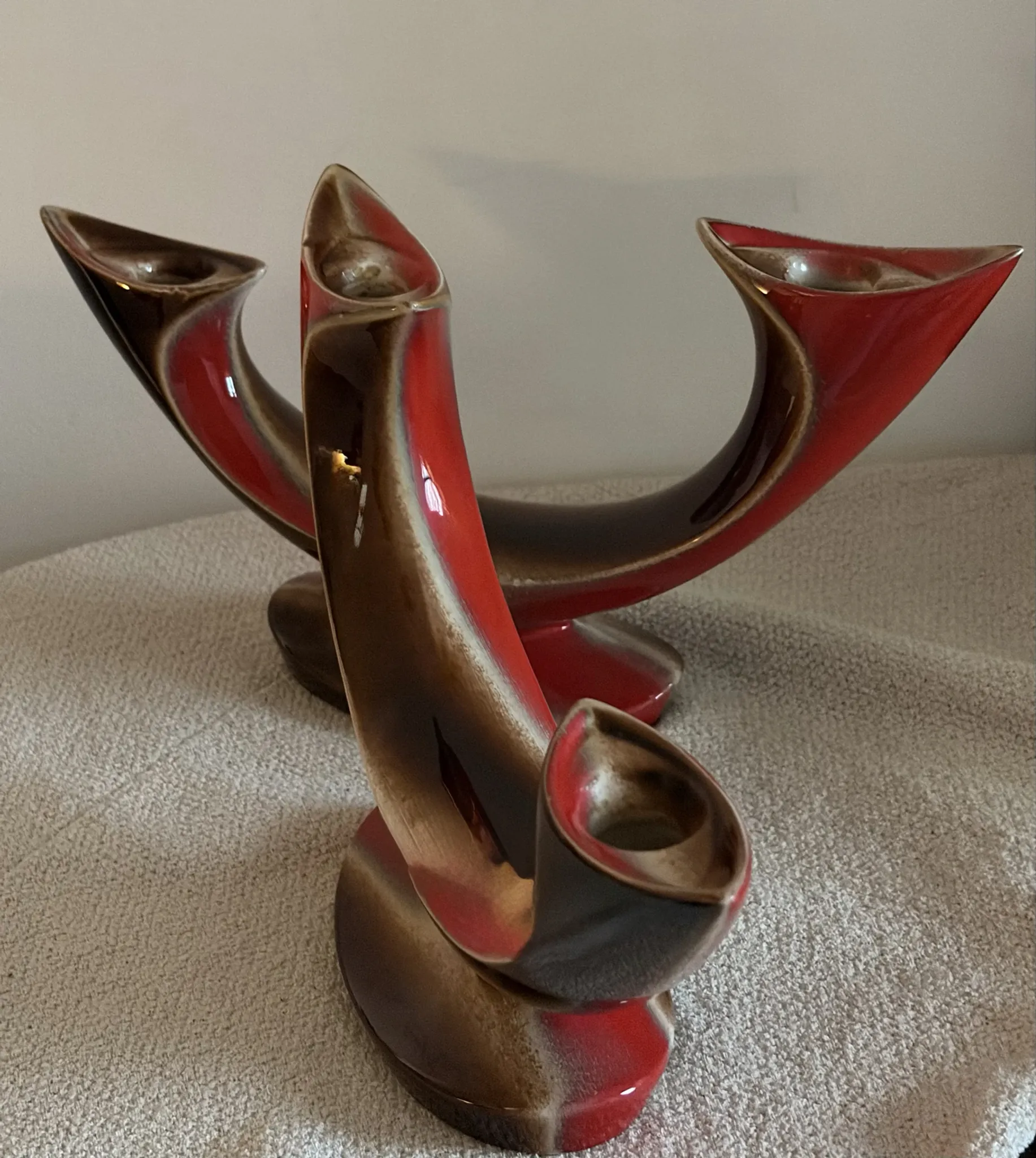 Pair of Mid-Century Vintage Ceramic Double Candlestick Holders Verceam