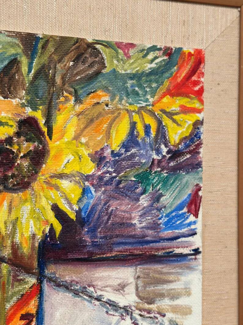 Original Swedish Oil on Panel – “Sunflowers” – Monogram Signed – Vintage & Framed
