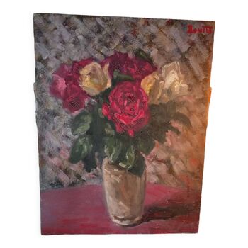 Still life painting with bouquet of roses