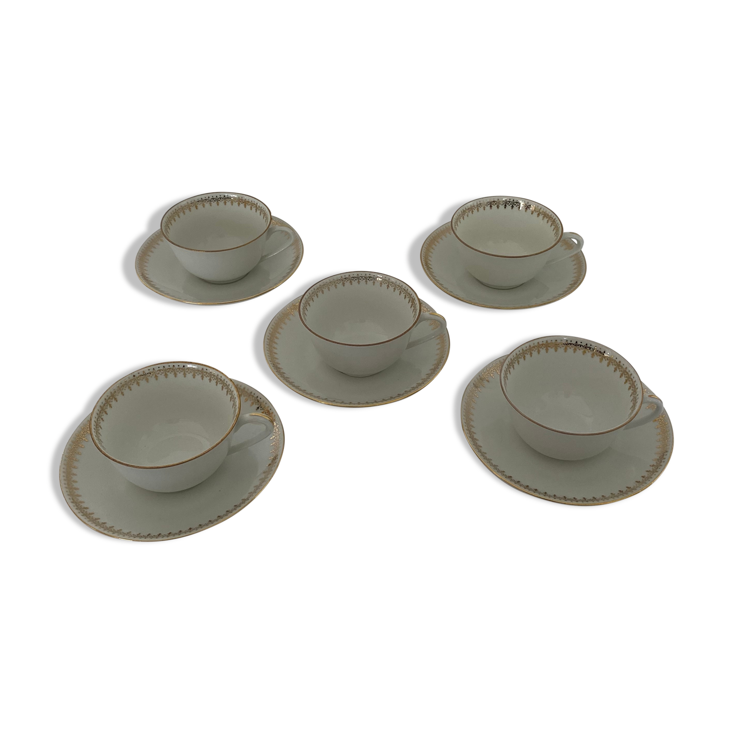 Tea service 5 cups and cups - Porcelain de Lourioux
