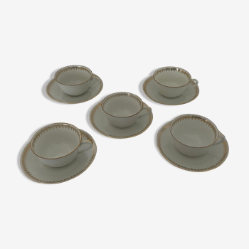 Tea service 5 cups and cups - Porcelain de Lourioux