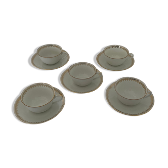 Service à thé 5 tasses et ses coupelles - Porcelaine de Lourioux