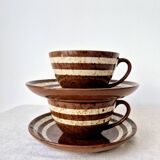 Set of 2 cups + 2 stoneware plates "Mary" - Digoin Sarreguemines Vintage