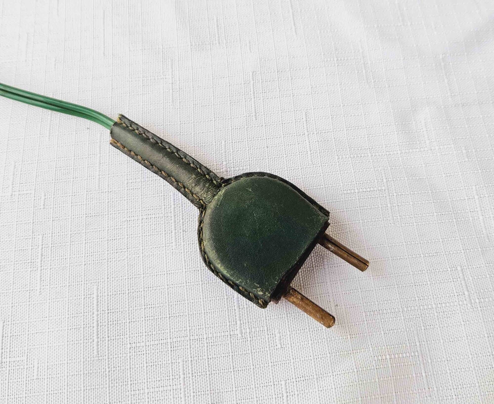 1940 Lamp Leather & Golden Brass Maison Chalmette in Paris Ht 55 cm