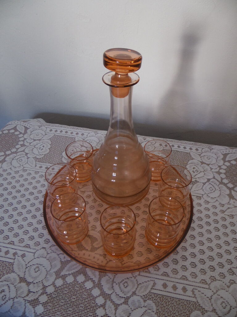 Pink glass liquor service