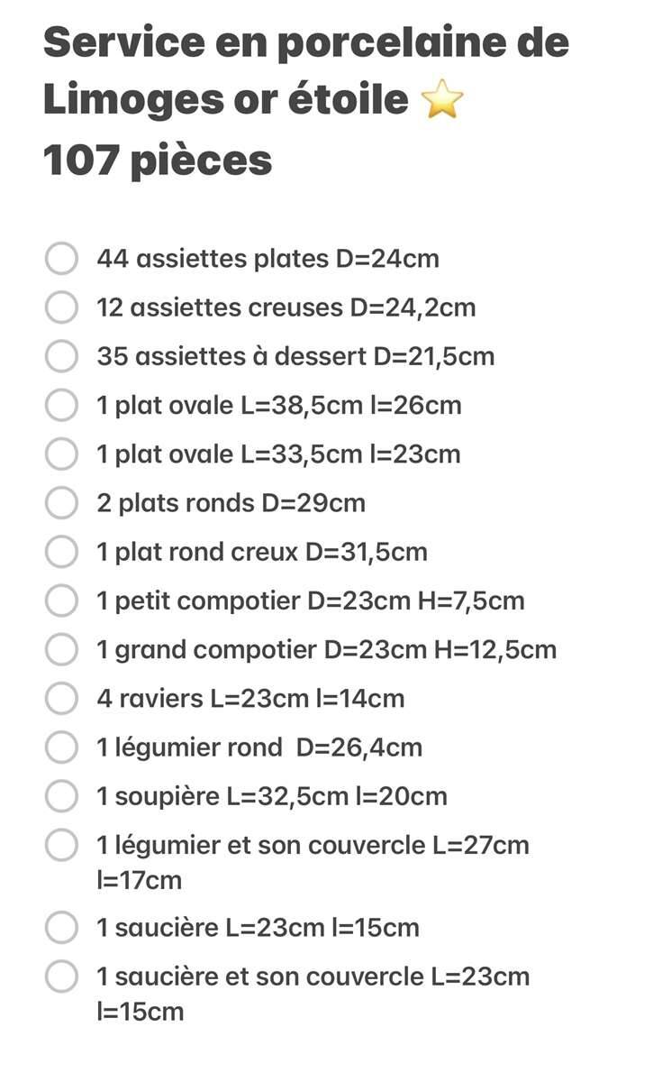 Service en porcelaine de Limoges - 107 pièces - années 1960