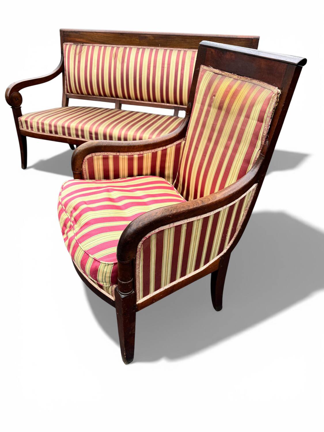 Antique Empire-style salon, 3 pieces. Original upholstery.