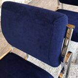 Pair of vintage chrome and blue microfibre armchairs circa 70