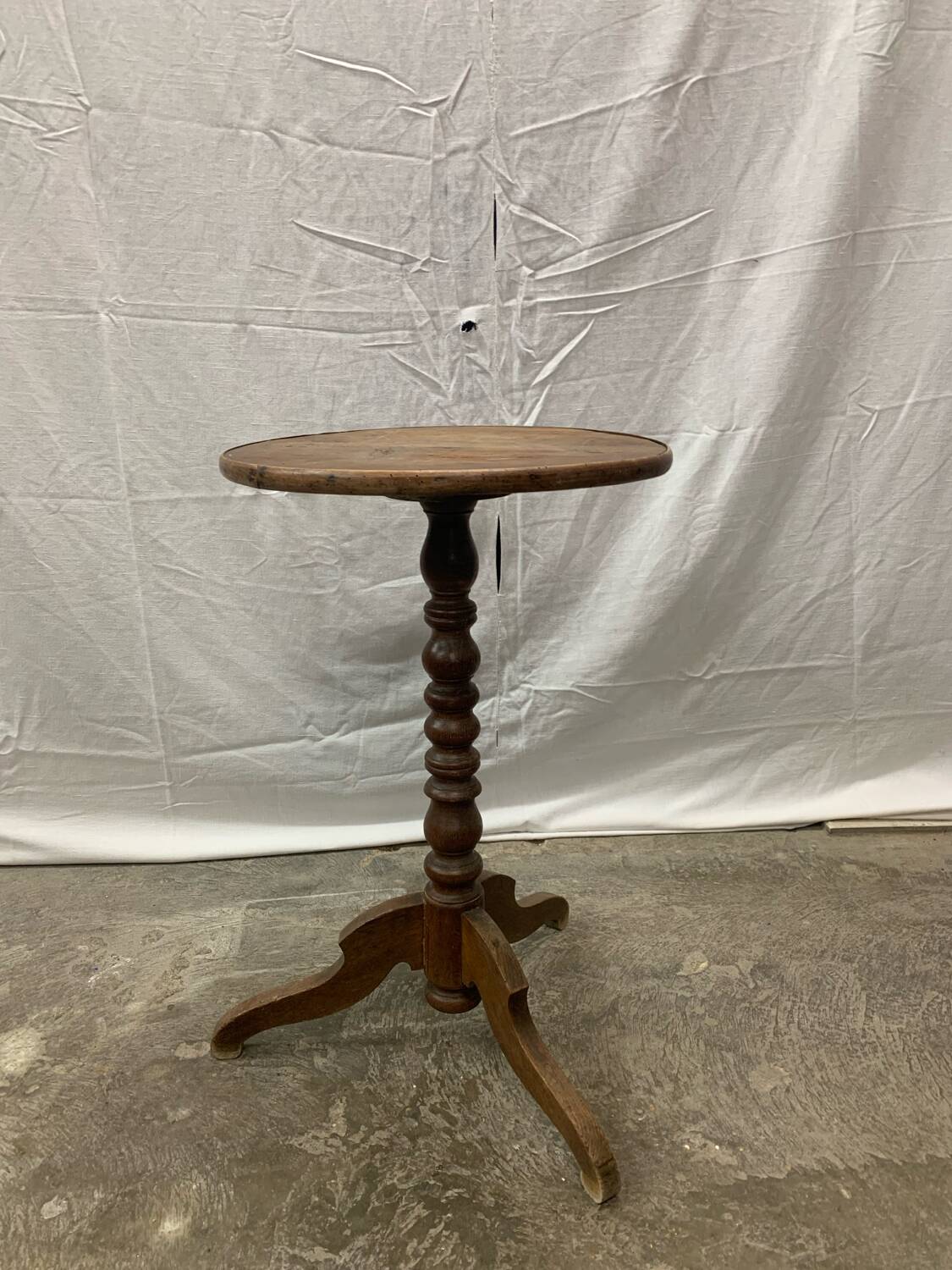 Antique pedestal table, Brutalist, wood, turned