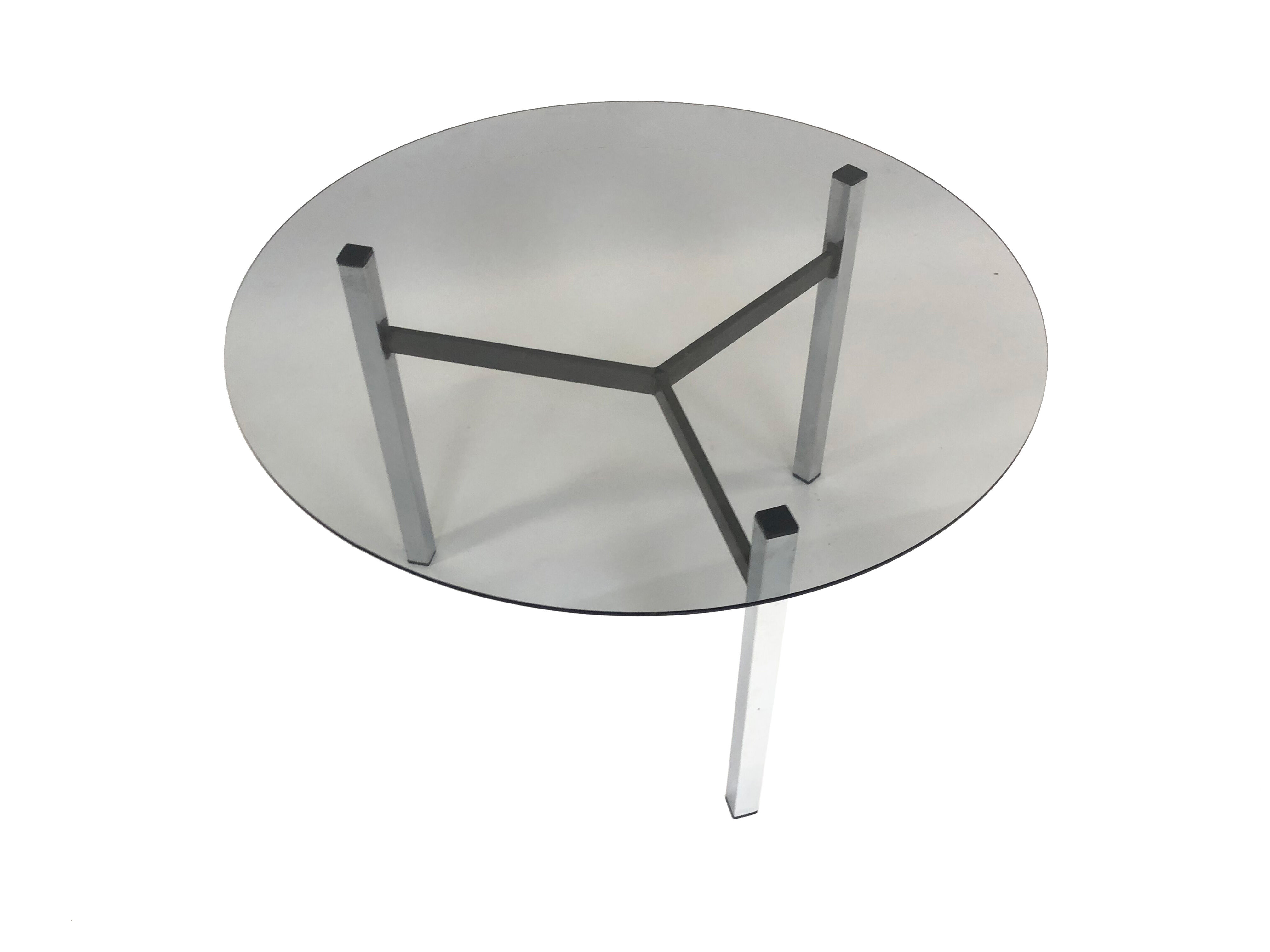 Minimalist vintage coffee table in chrome glass 1970