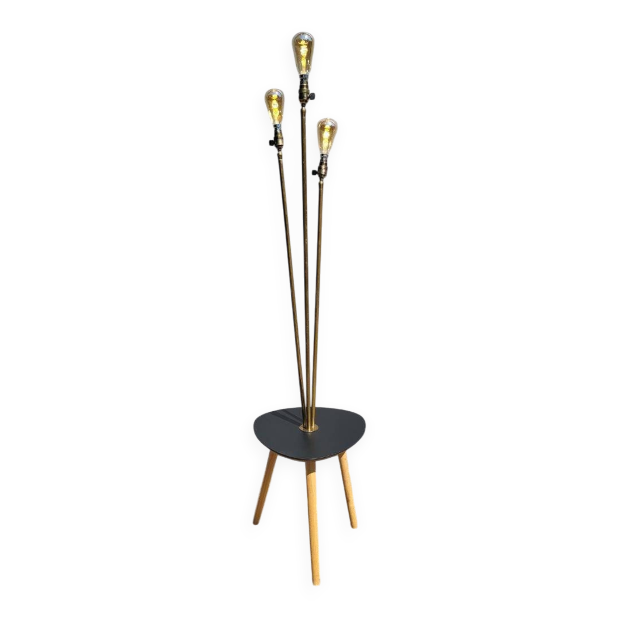 Black 3-light brass table lamp, 1950s