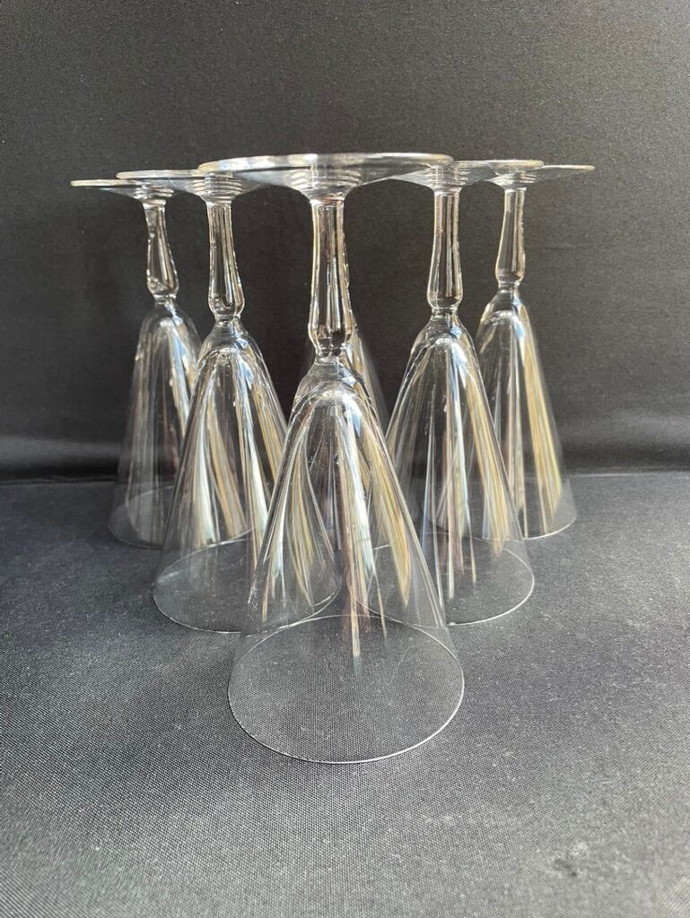 Conical foot glasses (6) - art nouveau - plain light blown crystal