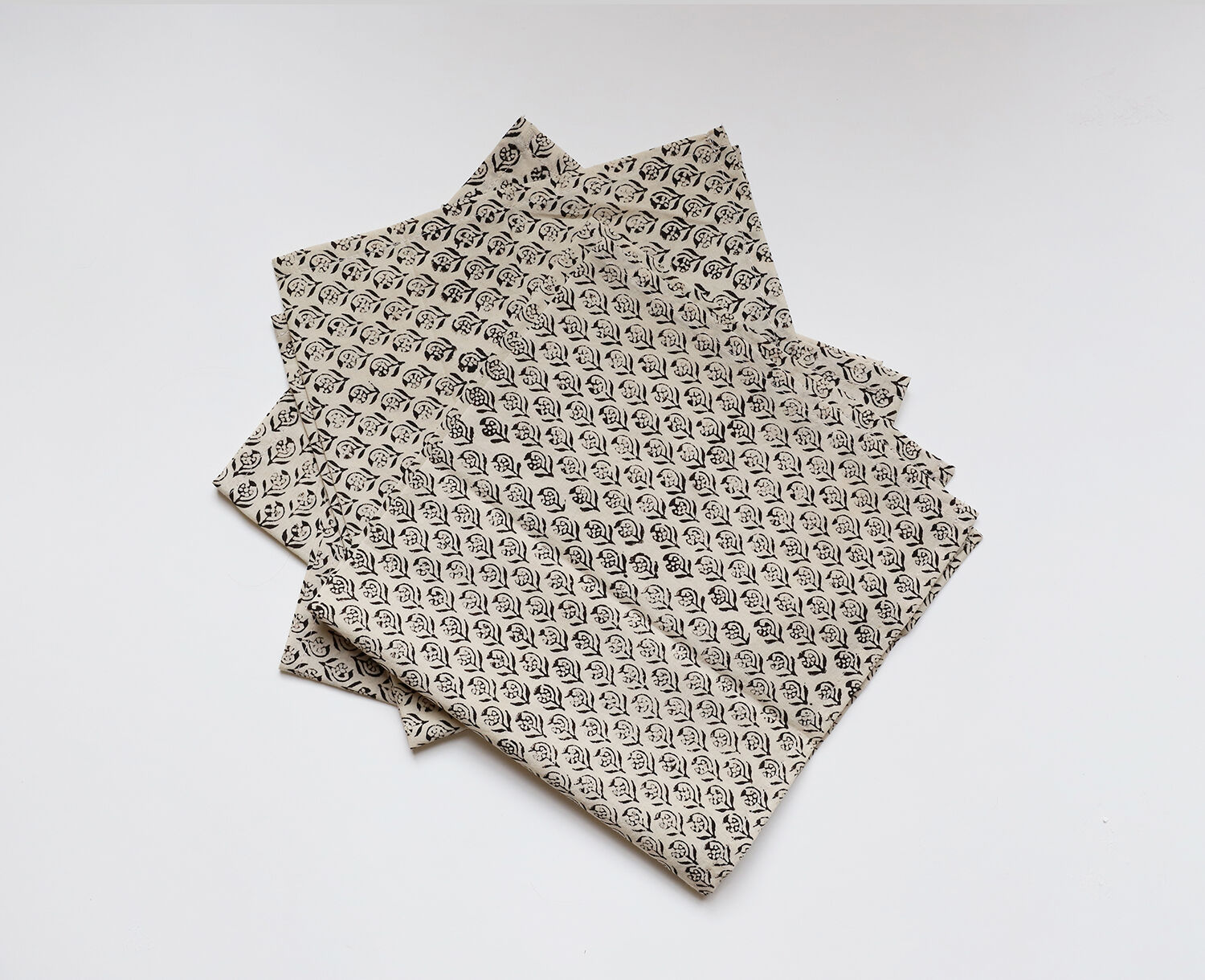 Lot de 4 serviettes block-print noir et beige