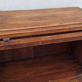 Small wooden glass cabinet with retractable door
